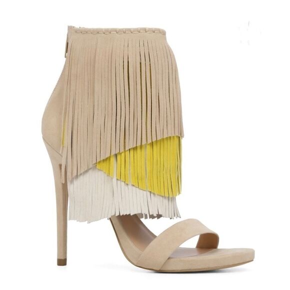 Aldo Leather Fringe Stiletto Bootie Sandals - Picture 1 of 11